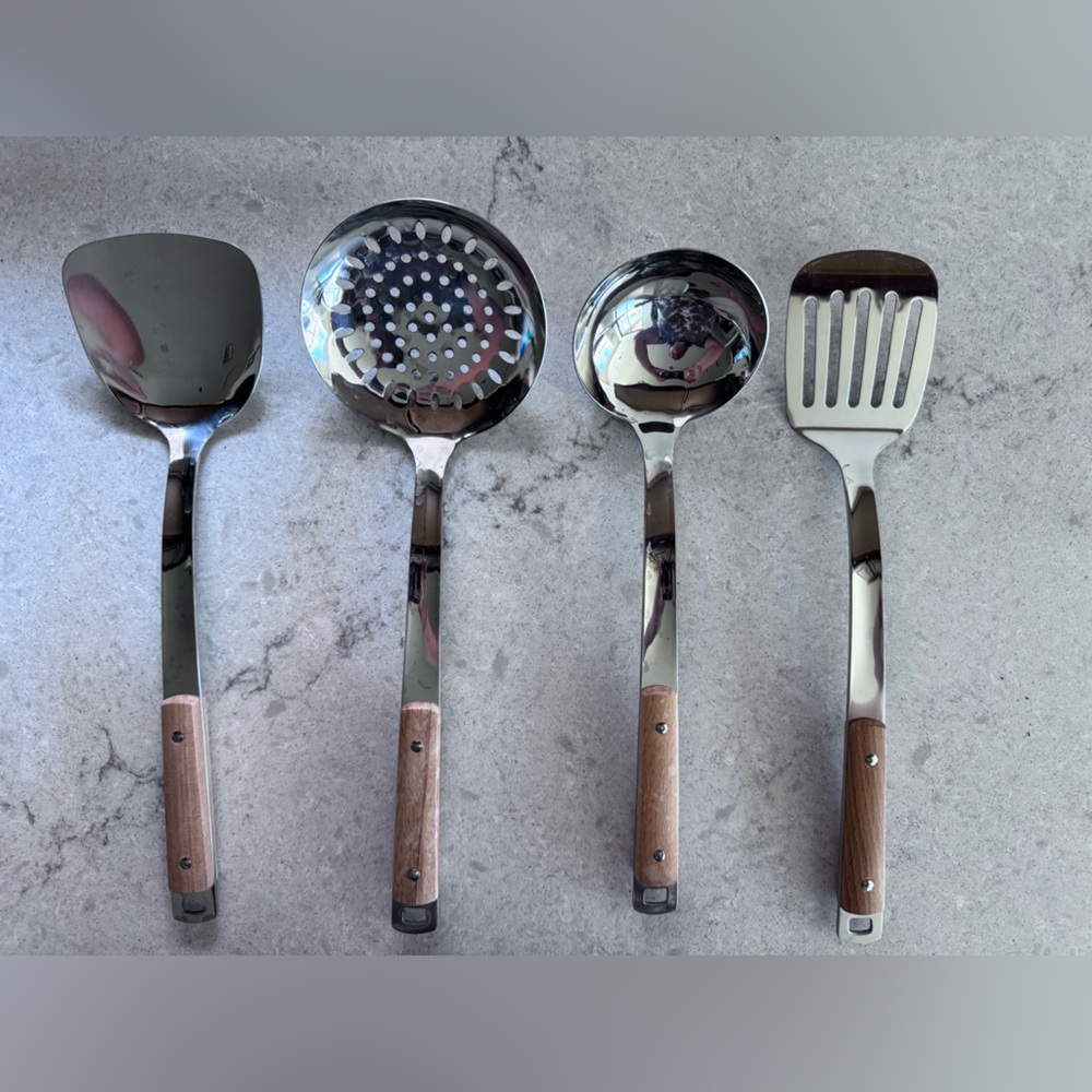 Stainless Steel and Wood Kitchen Utensil Set